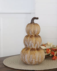 Natural Wheat Harvest Stacked Pumpkins