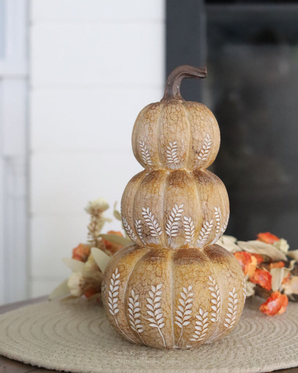 Natural Wheat Harvest Stacked Pumpkins