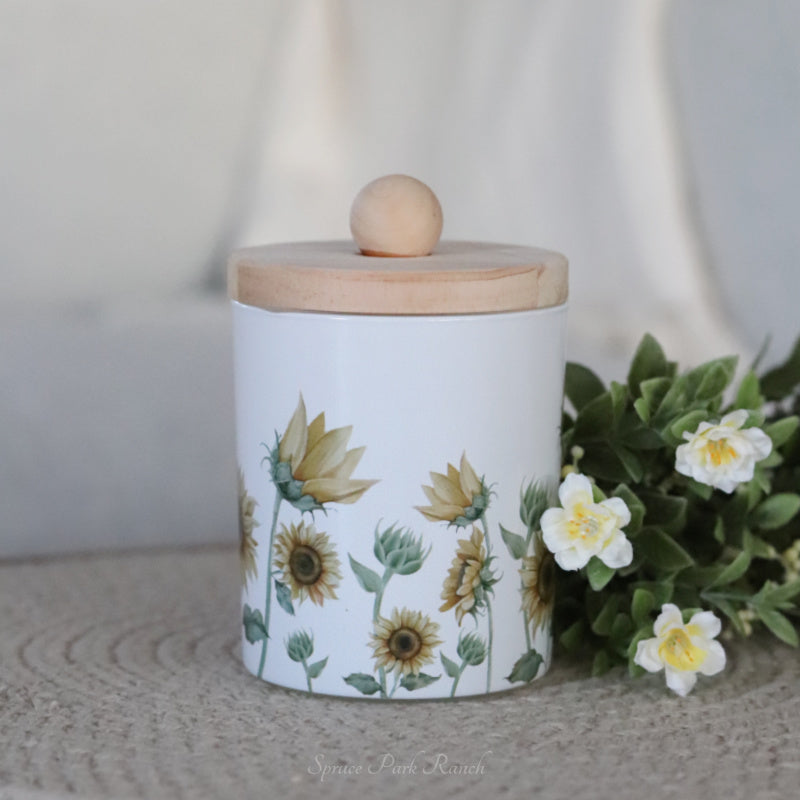 Sunflower Glass Jar With Wood Lid