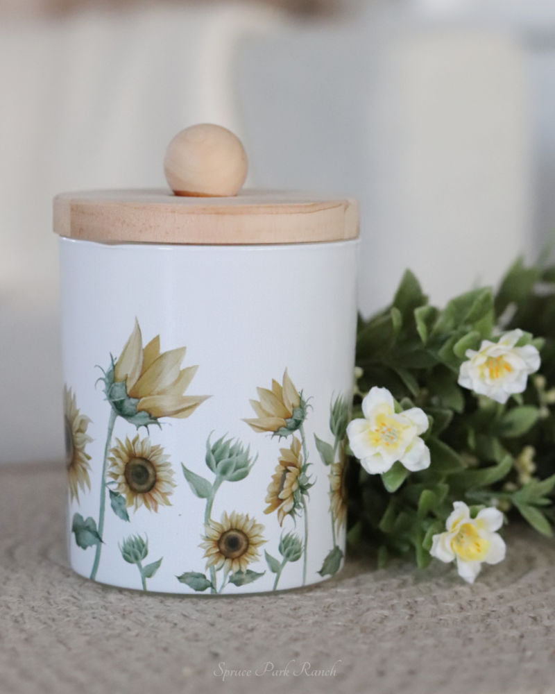 Sunflower Glass Jar With Wood Lid
