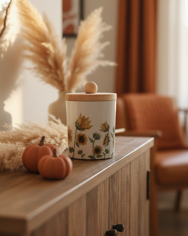 Sunflower Glass Jar With Wood Lid