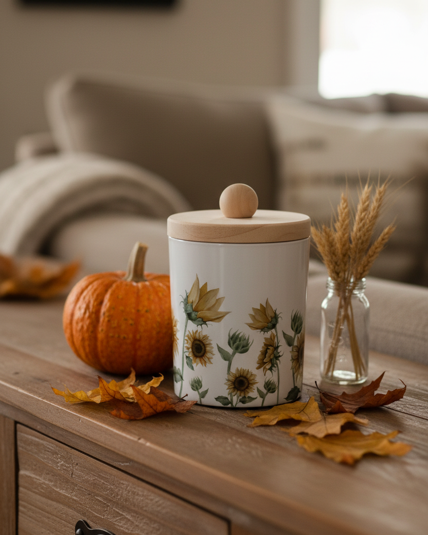 Sunflower Glass Jar With Wood Lid