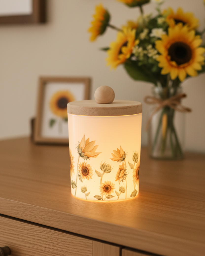 Sunflower Glass Jar With Wood Lid
