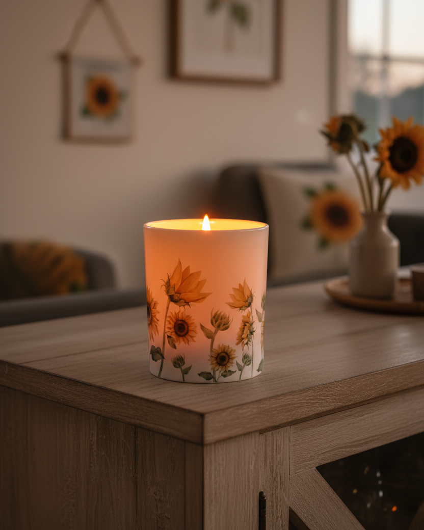Sunflower Glass Jar With Wood Lid