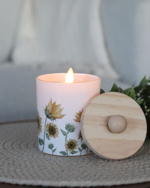 Sunflower Glass Jar With Wood Lid