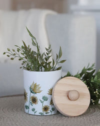 Sunflower Glass Jar With Wood Lid