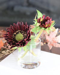 Sunflower in Vase With Faux Water Burgundy Real Touch