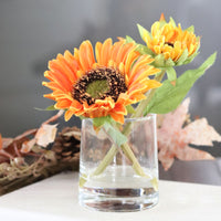 Sunflower in Vase With Faux Water Orange Real Touch