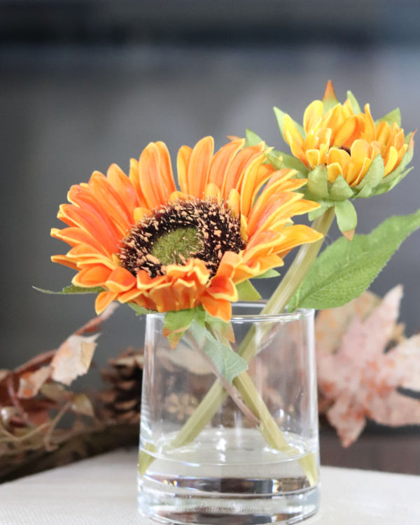 Sunflower in Vase With Faux Water Orange Real Touch