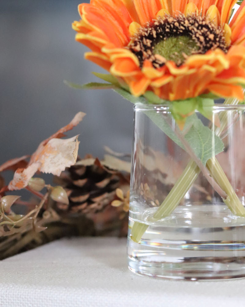 Sunflower in Vase With Faux Water Orange Real Touch