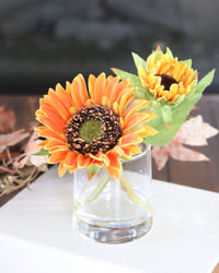 Sunflower in Vase With Faux Water Orange Real Touch