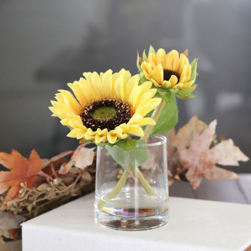 Sunflower in Vase With Faux Water Yellow Real Touch