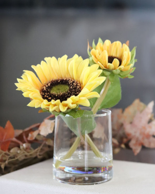 Sunflower in Vase With Faux Water Yellow Real Touch