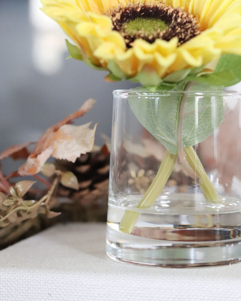 Sunflower in Vase With Faux Water Yellow Real Touch