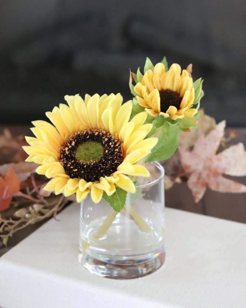 Sunflower in Vase With Faux Water Yellow Real Touch