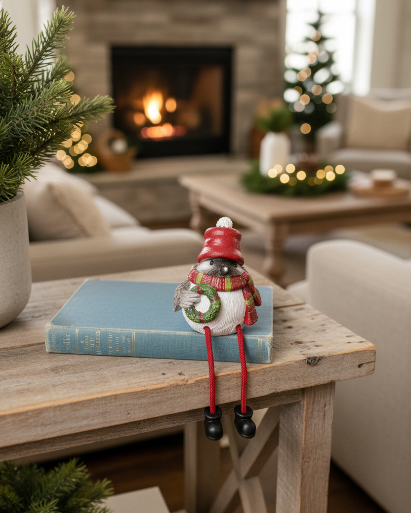 Bundled Up Christmas Bird Shelf Sitter