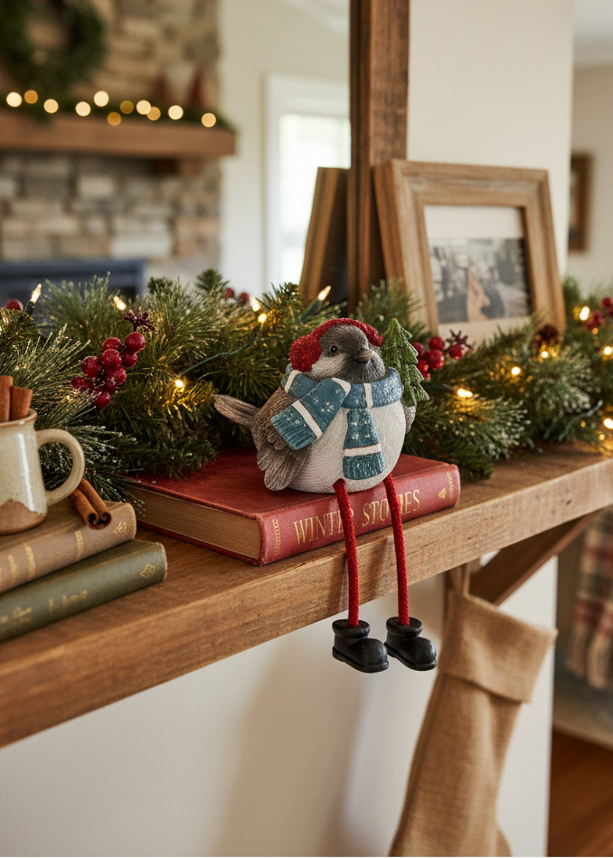 Bundled Up Christmas Bird Shelf Sitter