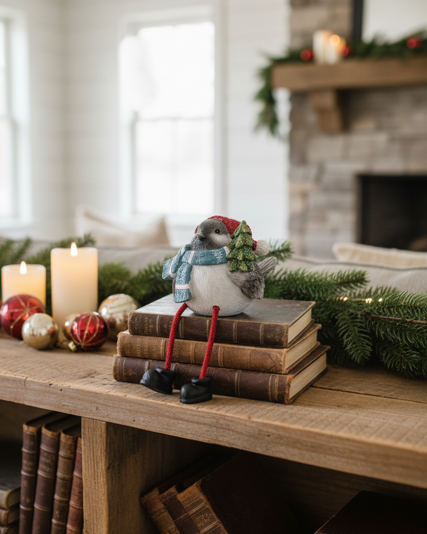 Bundled Up Christmas Bird Shelf Sitter