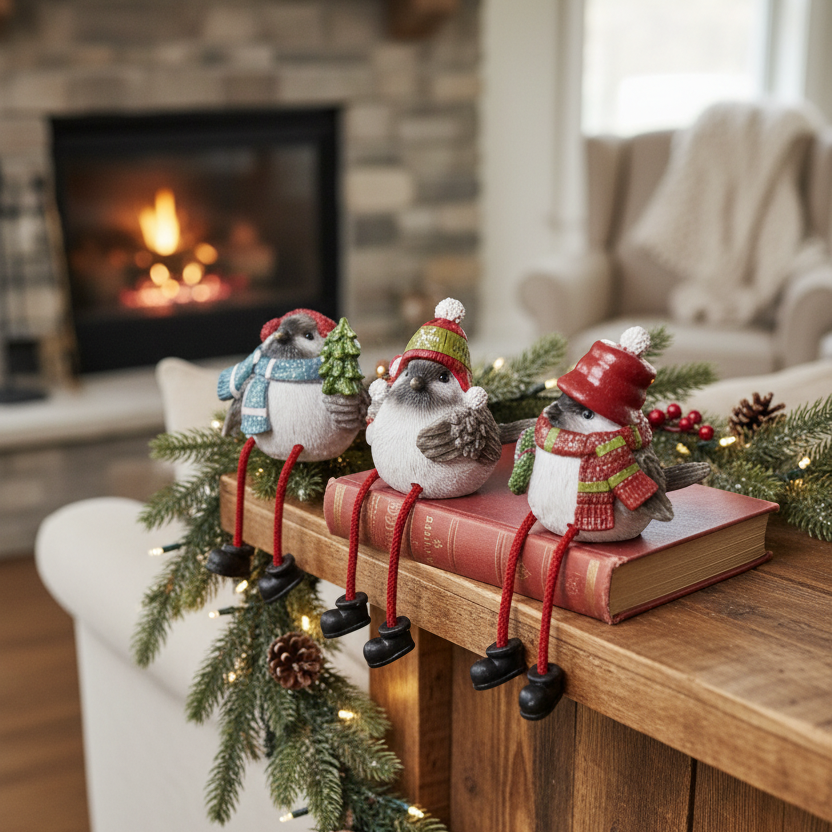 Bundled Up Christmas Bird Shelf Sitter