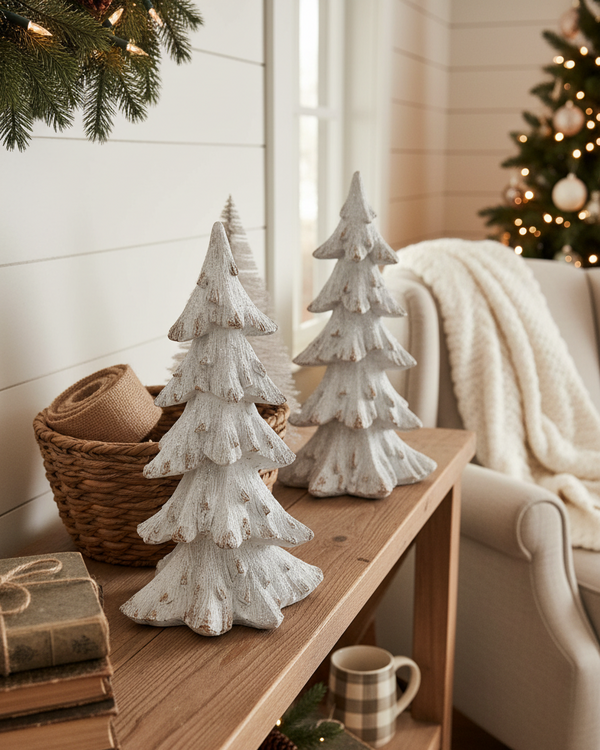 Glittered White Distressed Resin Tree