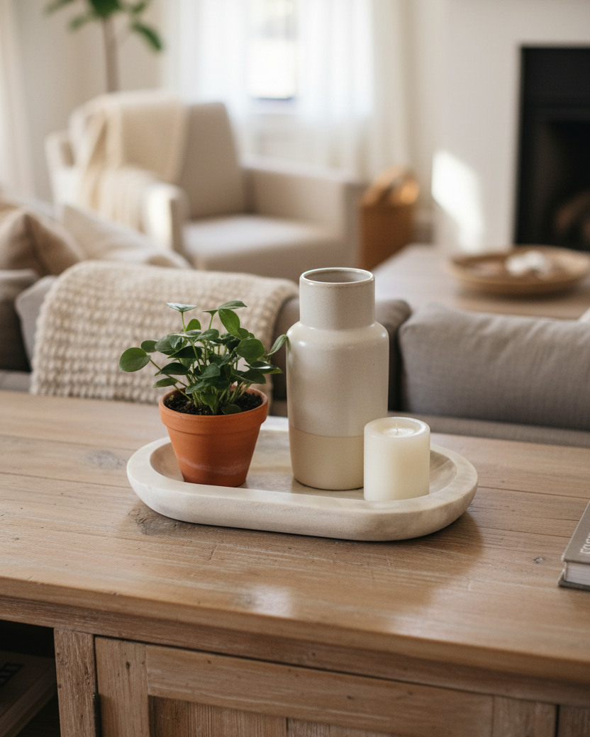 Whitewashed Wood Oval Tray 12"