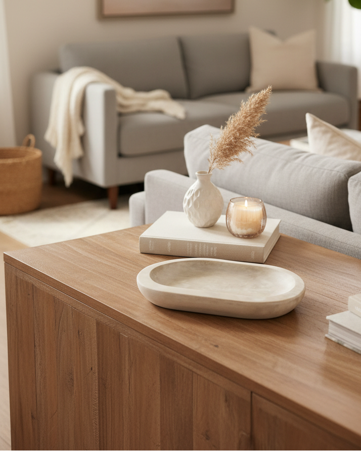 Whitewashed Wood Oval Tray 12"