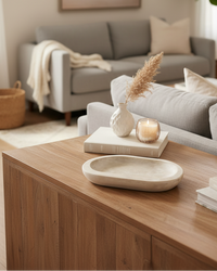 Whitewashed Wood Oval Tray 12"