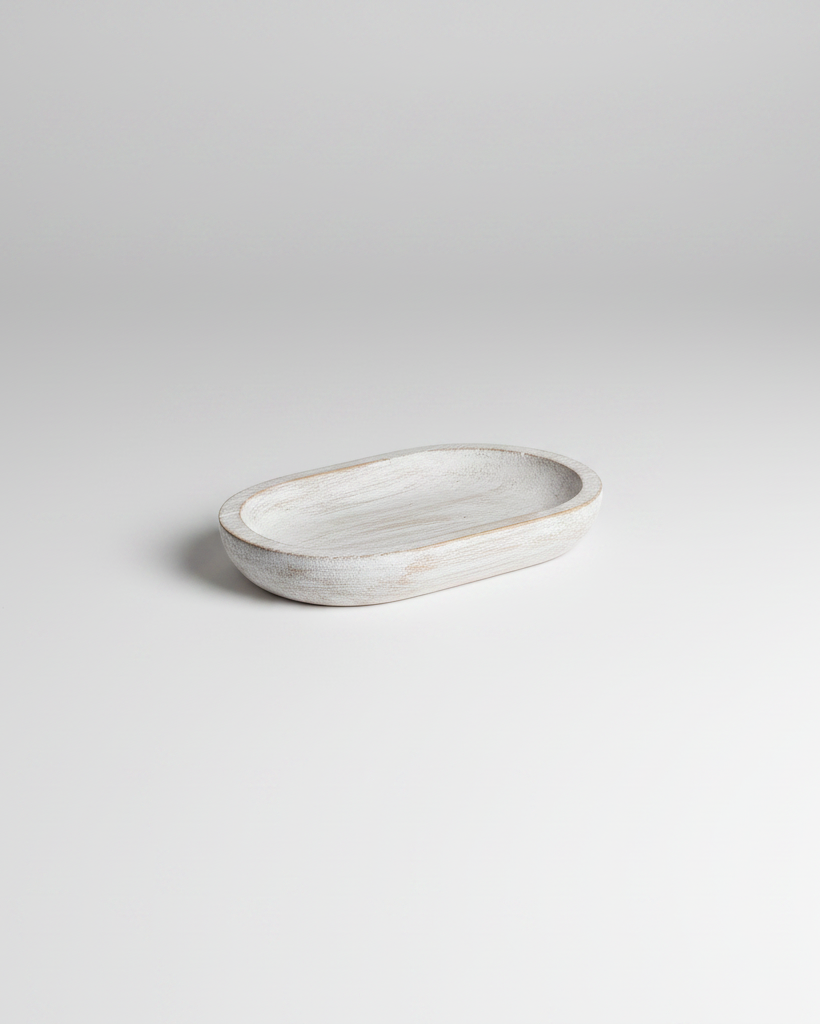 Whitewashed Wood Oval Tray 12"