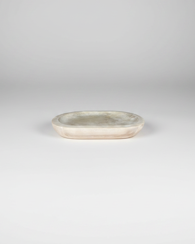 Whitewashed Wood Oval Tray 12"