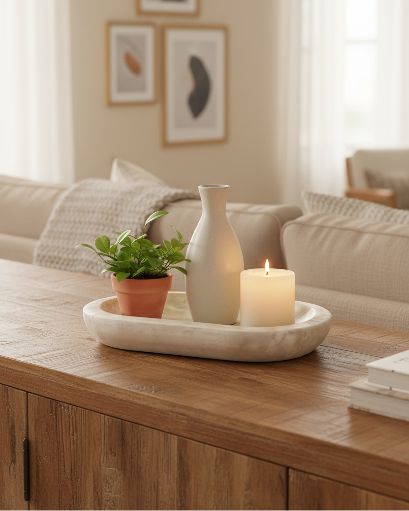 Whitewashed Wood Oval Tray 12"