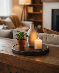Dark Wood Round Plate Tray