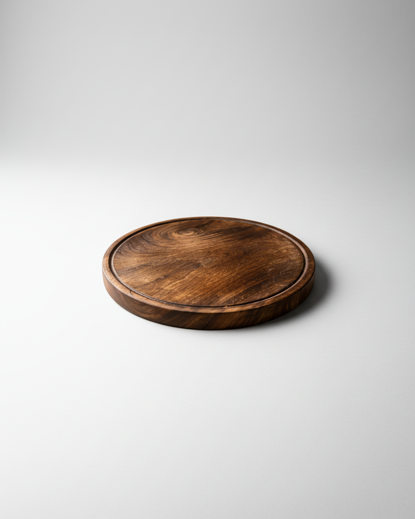 Dark Wood Round Plate Tray