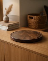 Dark Wood Round Plate Tray