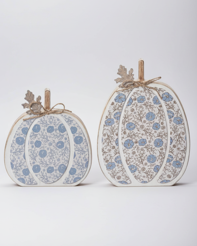 Fall Folk Blue Floral Pumpkin Block