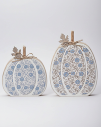 Fall Folk Blue Floral Pumpkin Block