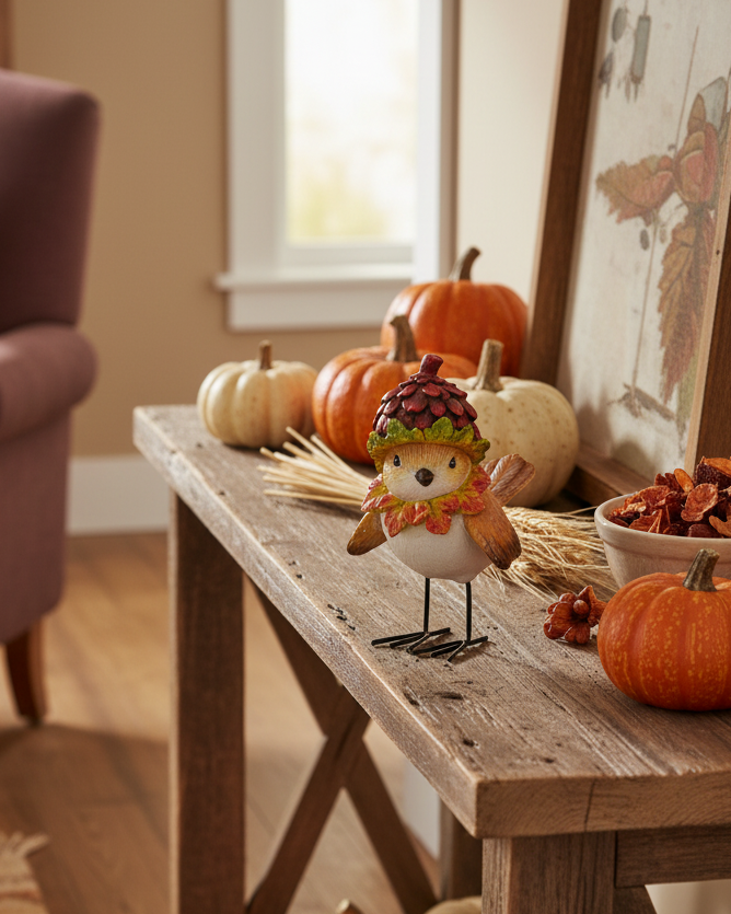 Harvest Resin Bird With Hat