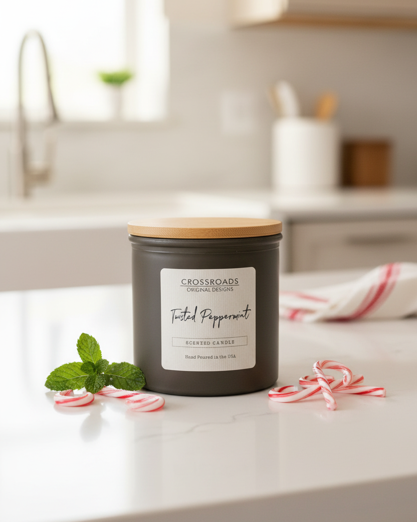 Crossroads Twisted Peppermint Coloured Glass Jar Candle 14oz