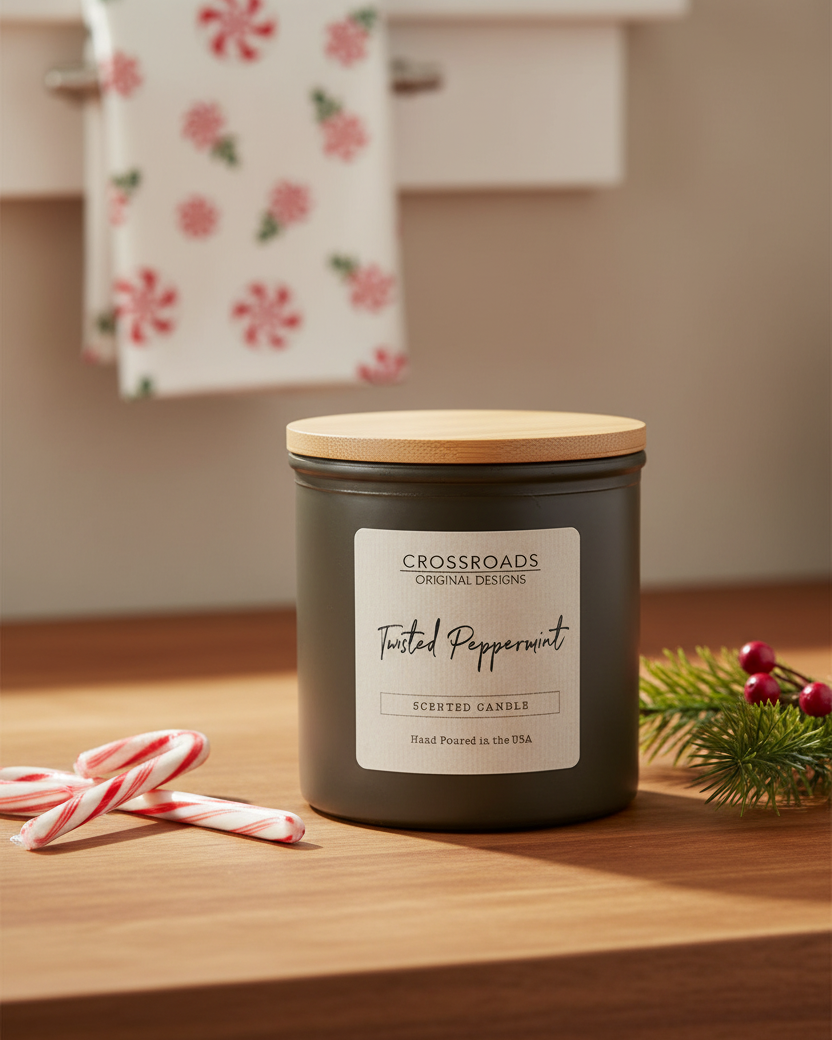 Crossroads Twisted Peppermint Coloured Glass Jar Candle 14oz