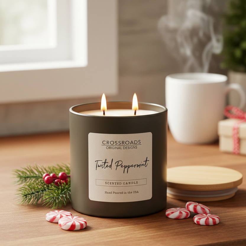 Crossroads Twisted Peppermint Coloured Glass Jar Candle 14oz