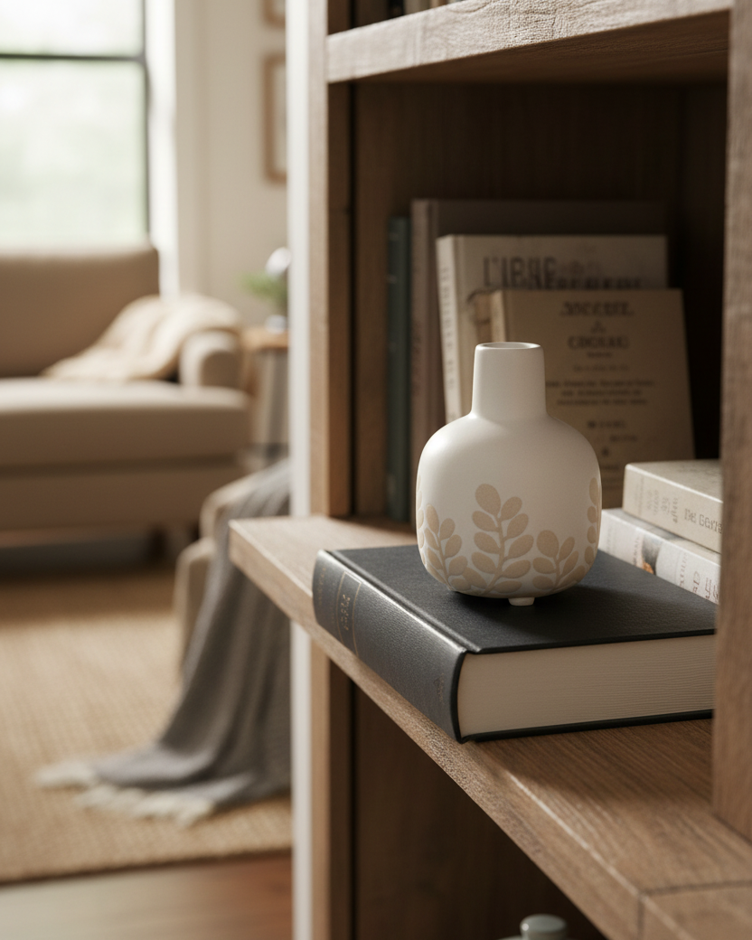 Tan Fern Porcelain Bud Vase