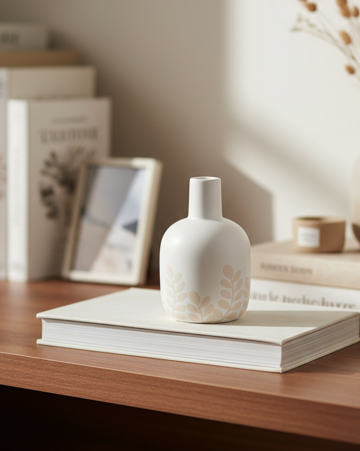 Tan Fern Porcelain Bud Vase