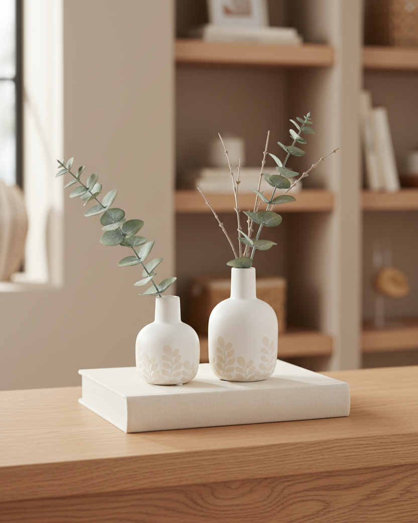 Tan Fern Porcelain Bud Vase