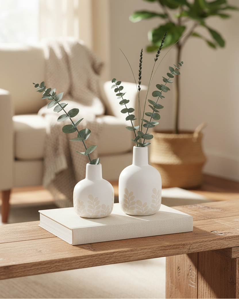 Tan Fern Porcelain Bud Vase