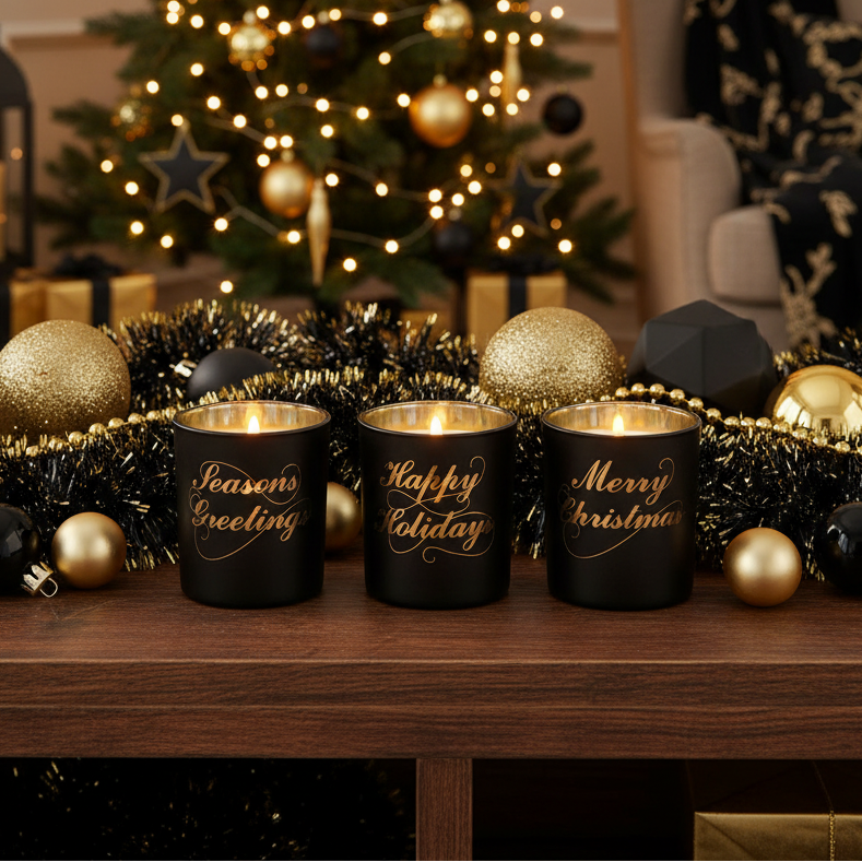 Black Frosted Holiday Tealight Candle Holder