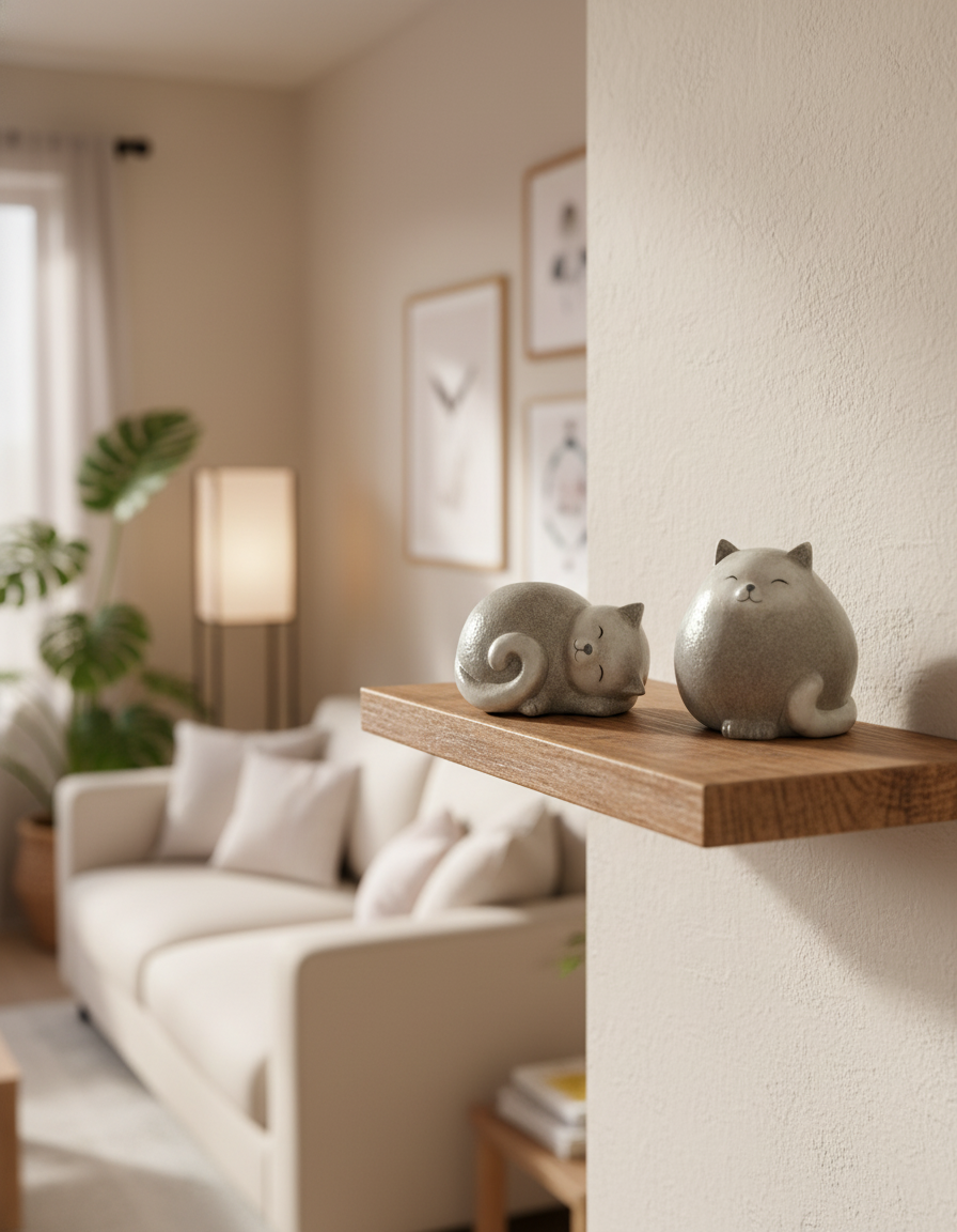 Grey and White Terracotta Cat Sitter