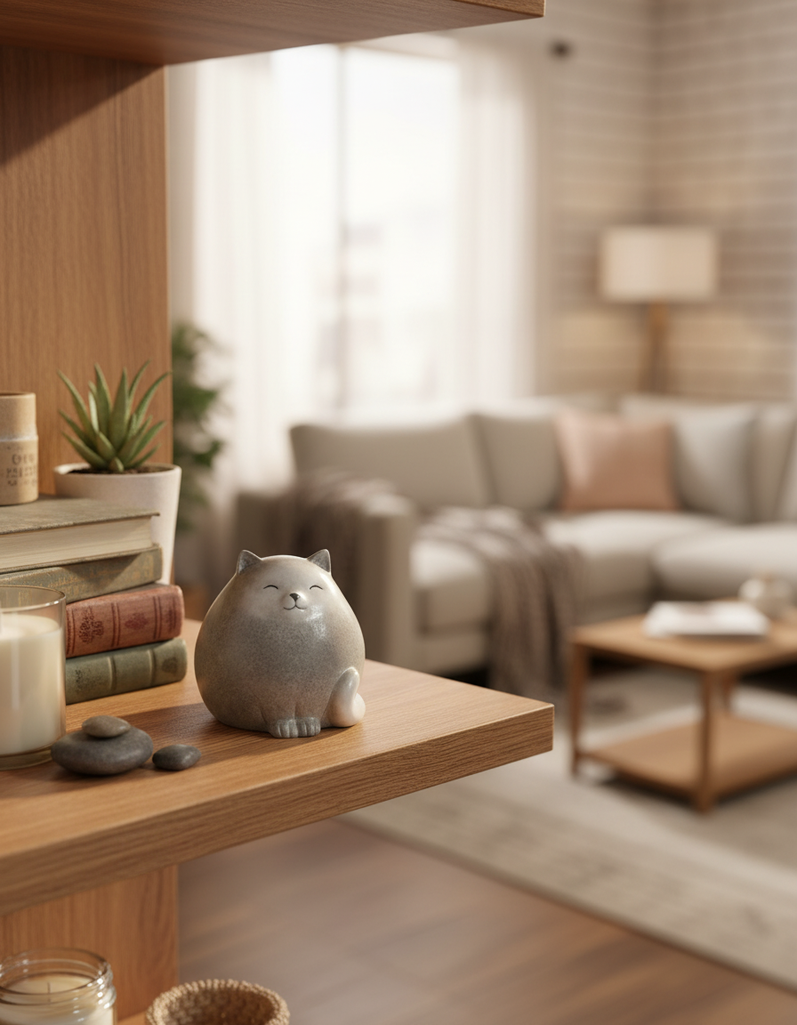 Grey and White Terracotta Cat Sitter