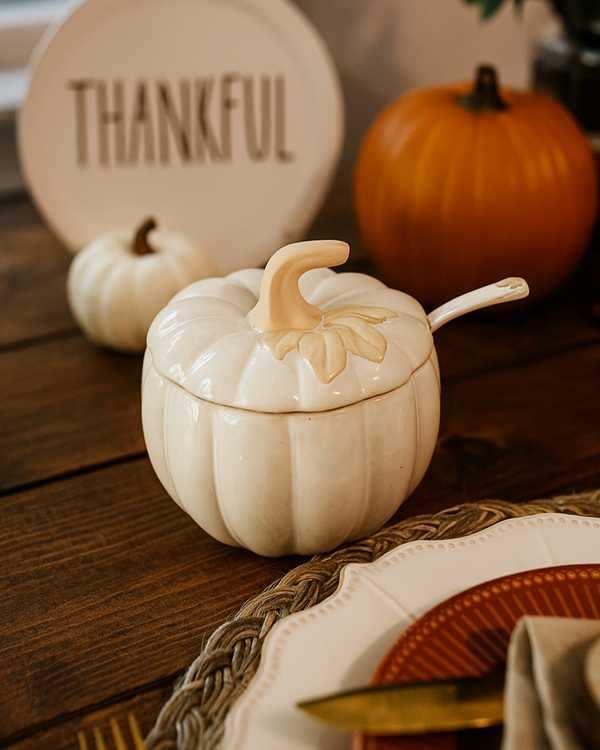 Harvest Pumpkin Covered Bowl with Spoon