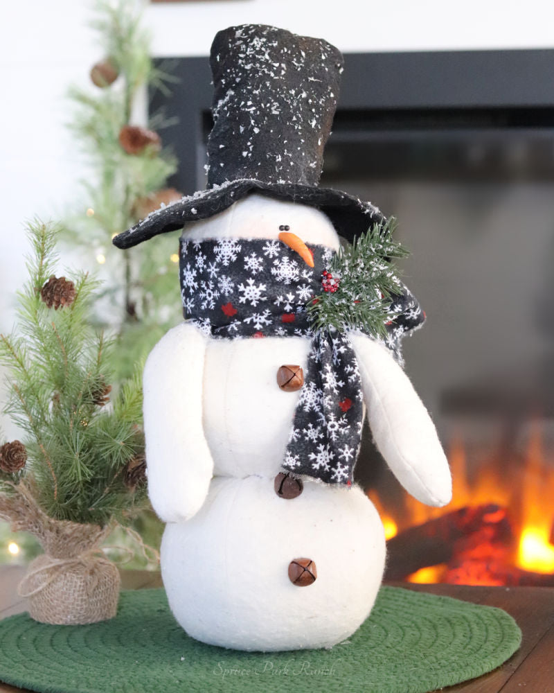 Top Hat Snowman With Snowflake Scarf