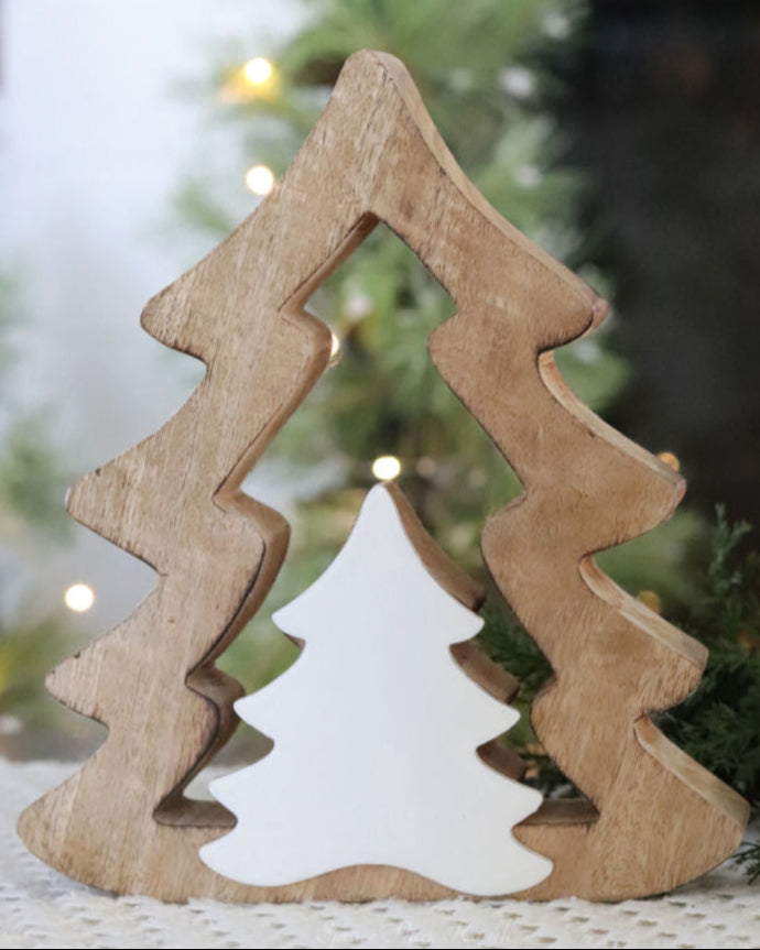 Wood Trees With White Enameled Cutout Centre