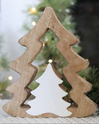 Wood Trees With White Enameled Cutout Centre